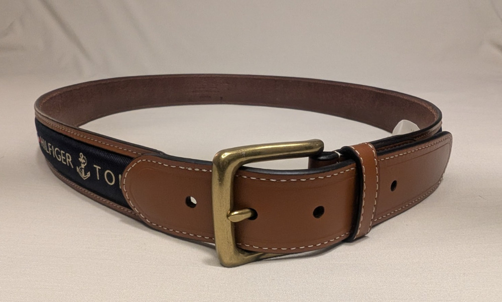 NWT Tommy Hilfiger Men’s Dadcore Brown Leather Belt Size 40 Casual Dress Preppy
